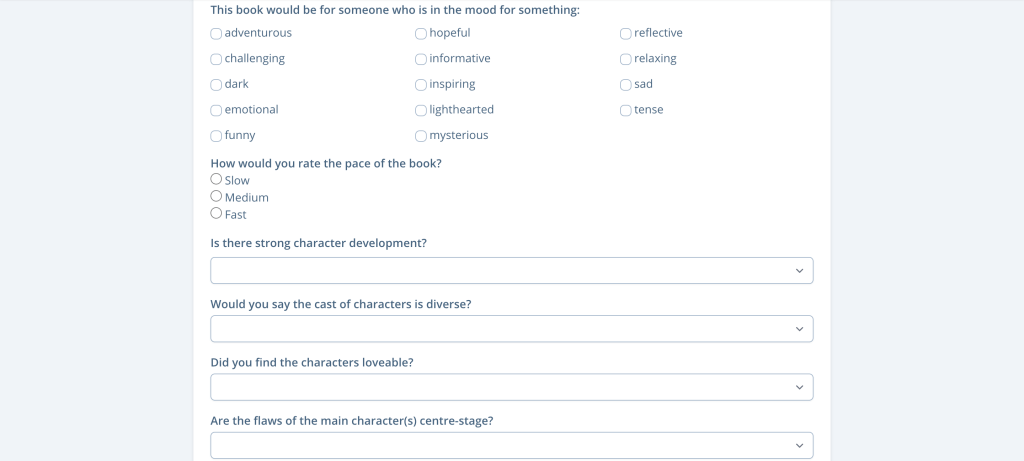 example of a review page on The StoryGraph