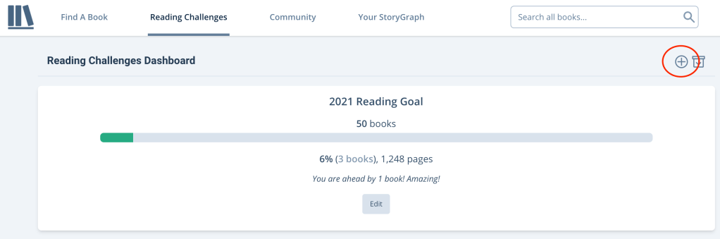 The StoryGraph's reading challenges tab